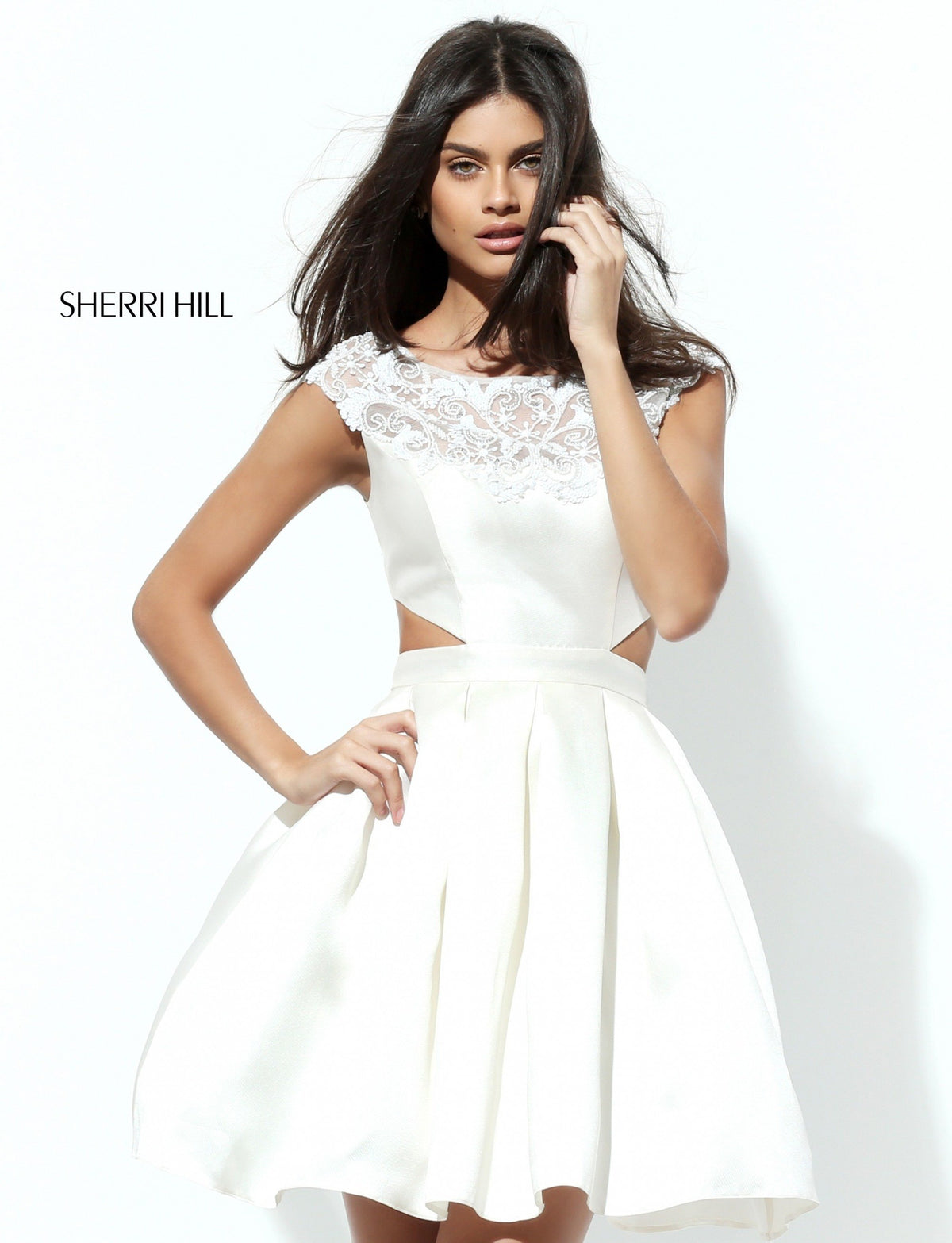 Sherri Hill 50682 one-shoulder cocktail dress with cutout