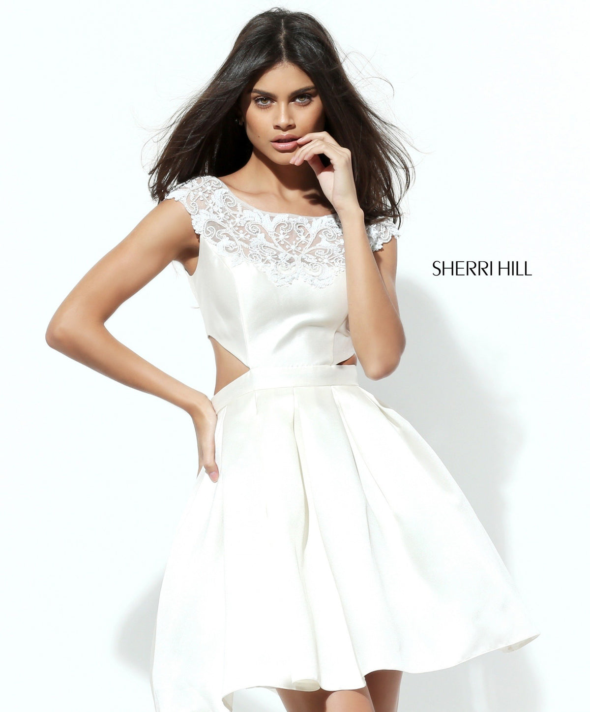 Sherri Hill 50682 one-shoulder cocktail dress with cutout