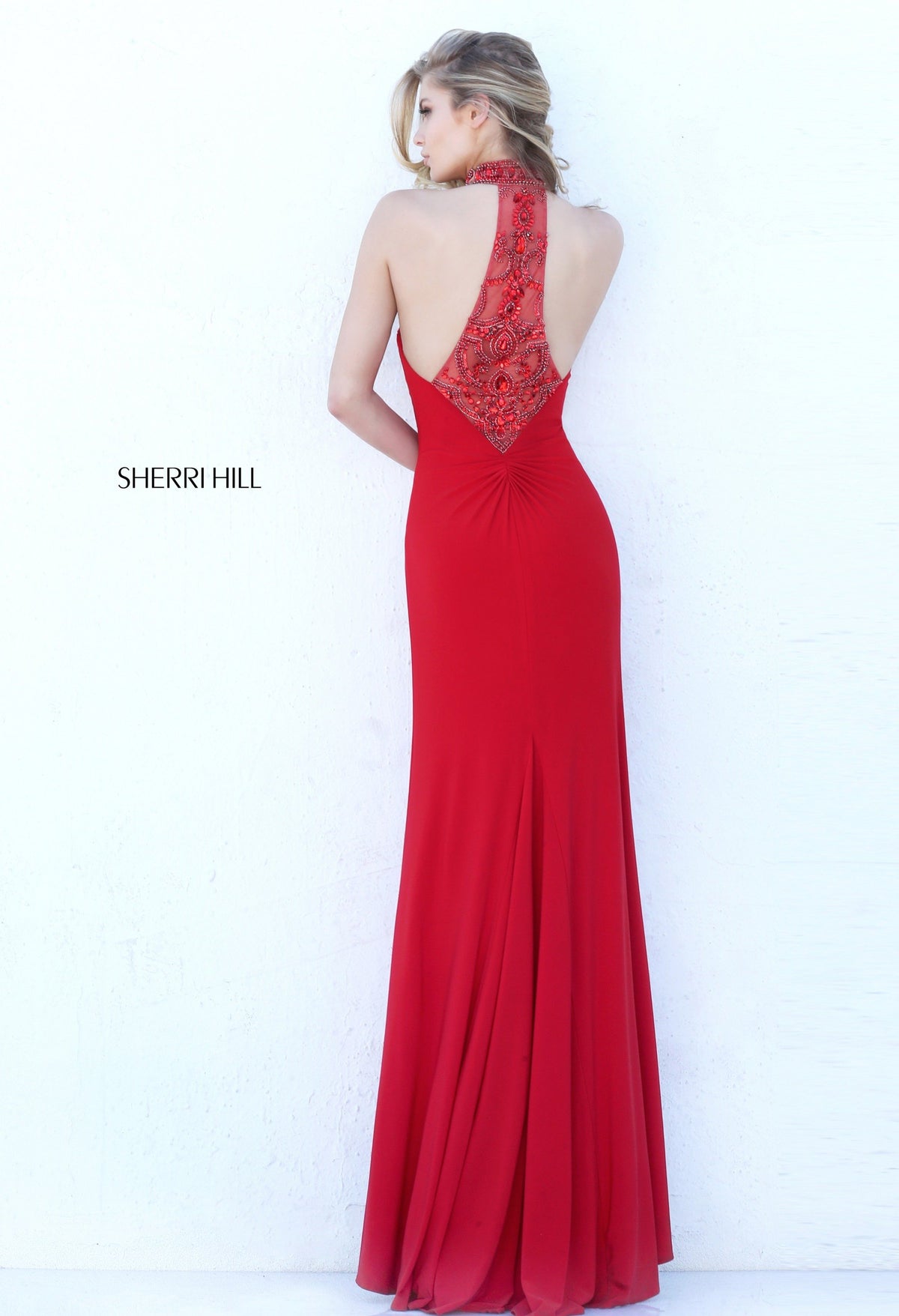 Sherri Hill 50700 high-neck fitted jersey gown
