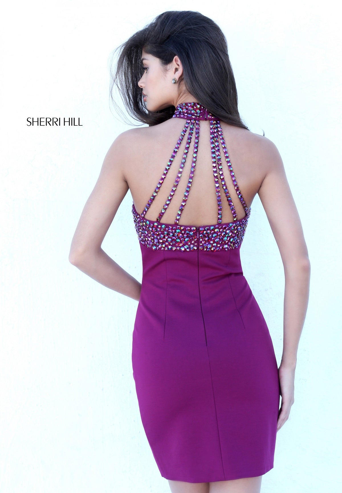 Sherri Hill 50713 high-neck beaded bodice fitted cocktail dress