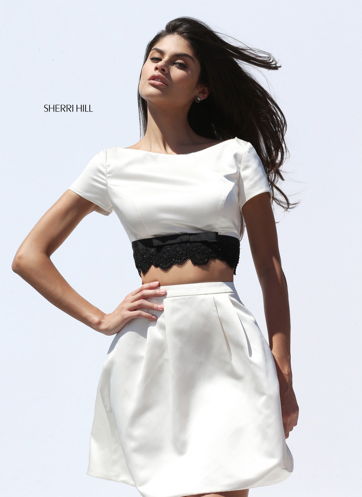 Sherri Hill 50724 two-piece cap-sleeve cocktail dress in ivory