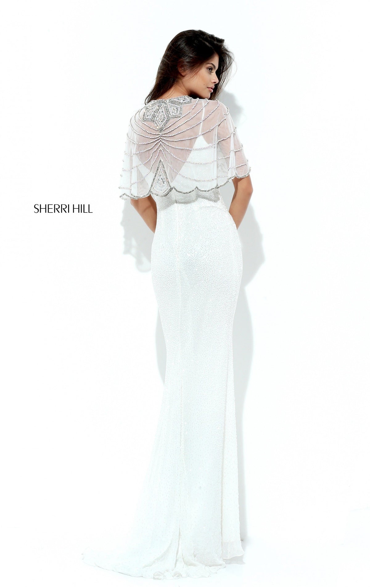 Sherri Hill 50731 V-neck fitted gown with cape sleeves