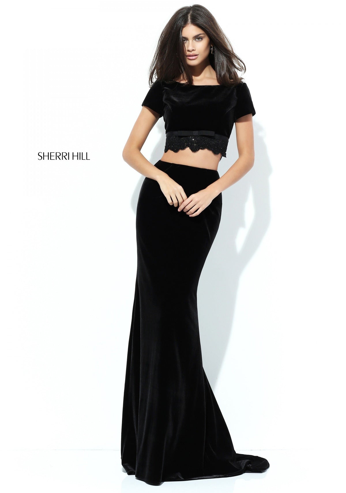 Sherri Hill 50736 two-piece velvet mermaid gown