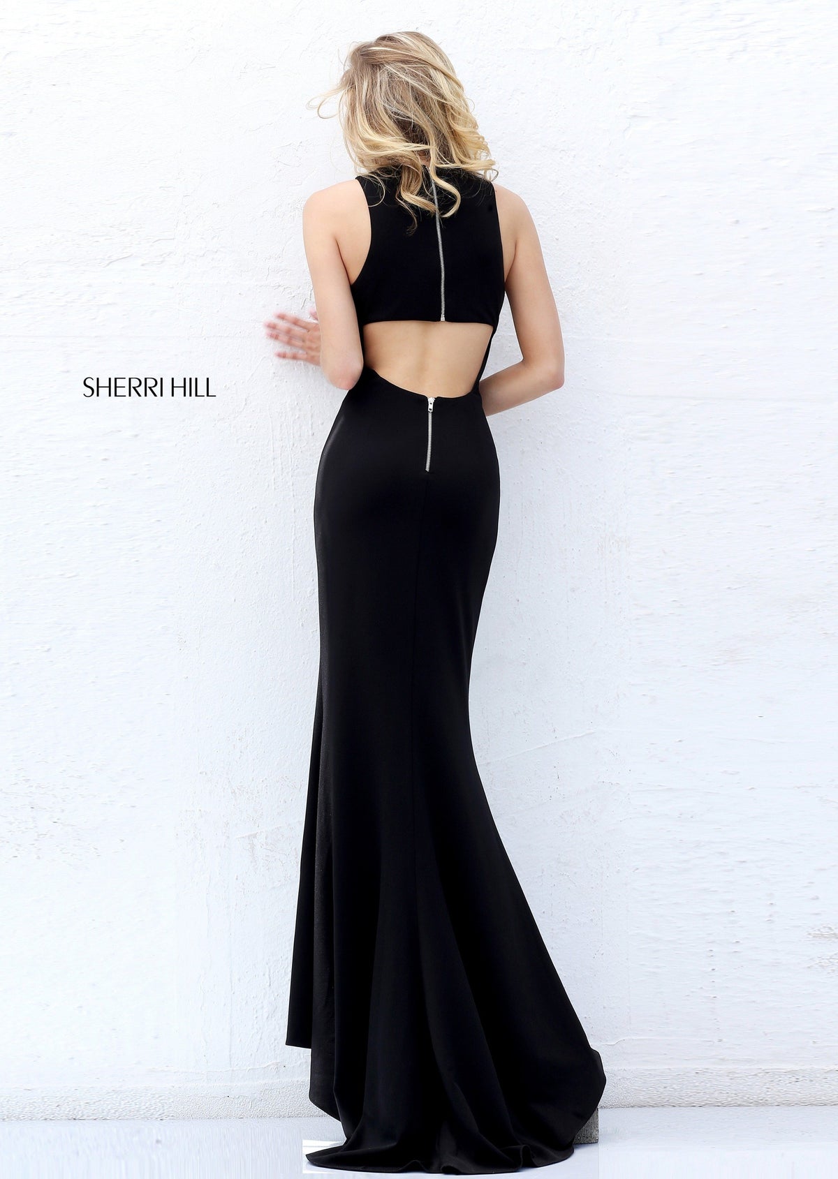 Sherri Hill 50752 fitted jersey gown with keyhole neckline