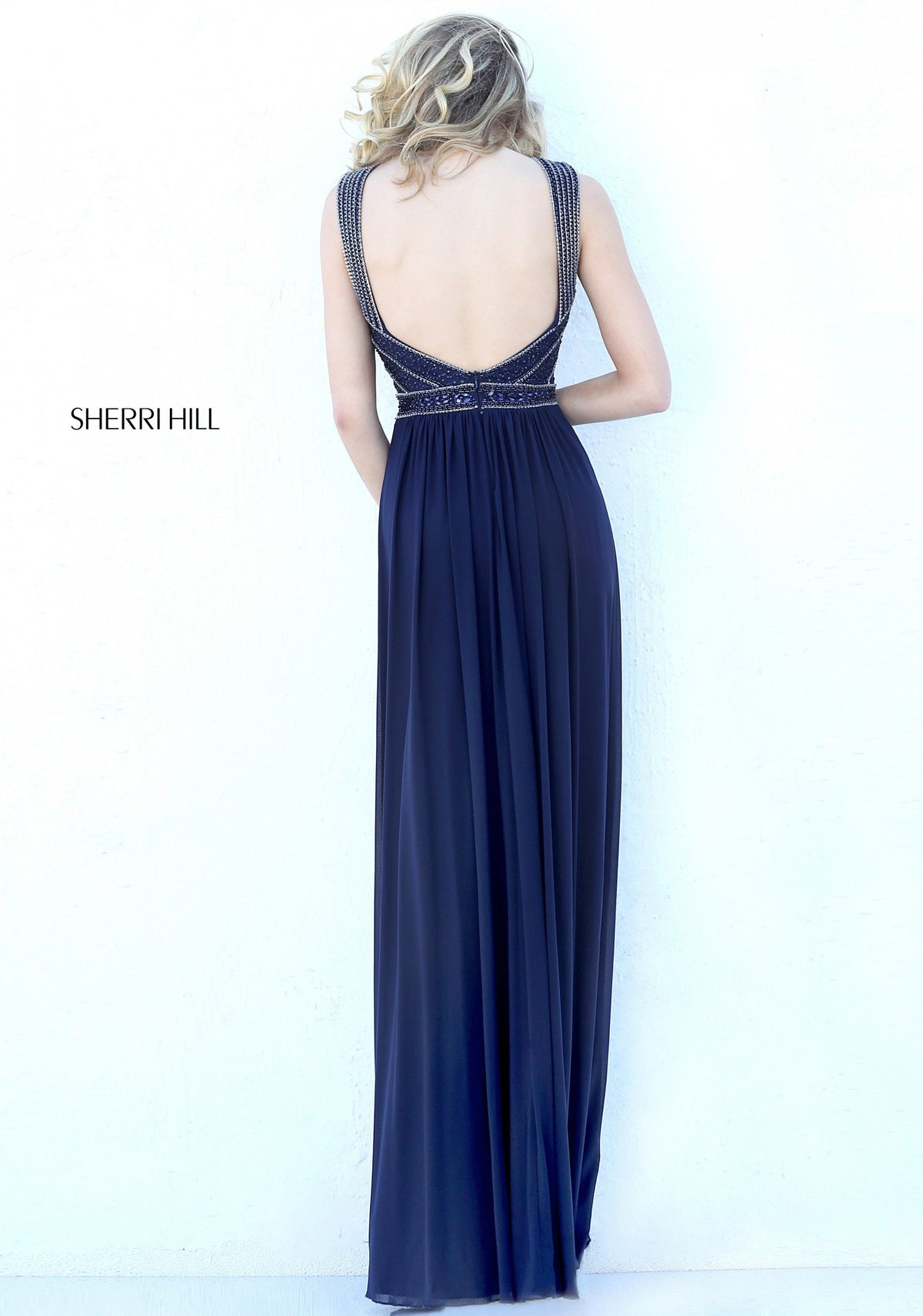 Sherri Hill 50759 chiffon gown with beaded halter bodice