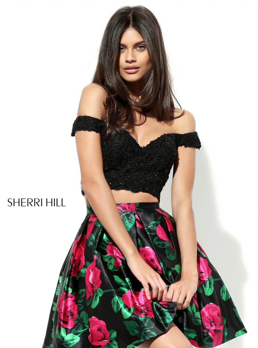 Sherri Hill style 50774 in black/fuchsia print