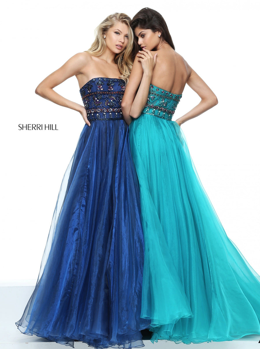 Sherri Hill style 50344 in magenta, Organza Sequined Beaded Bodice A-Line Gown