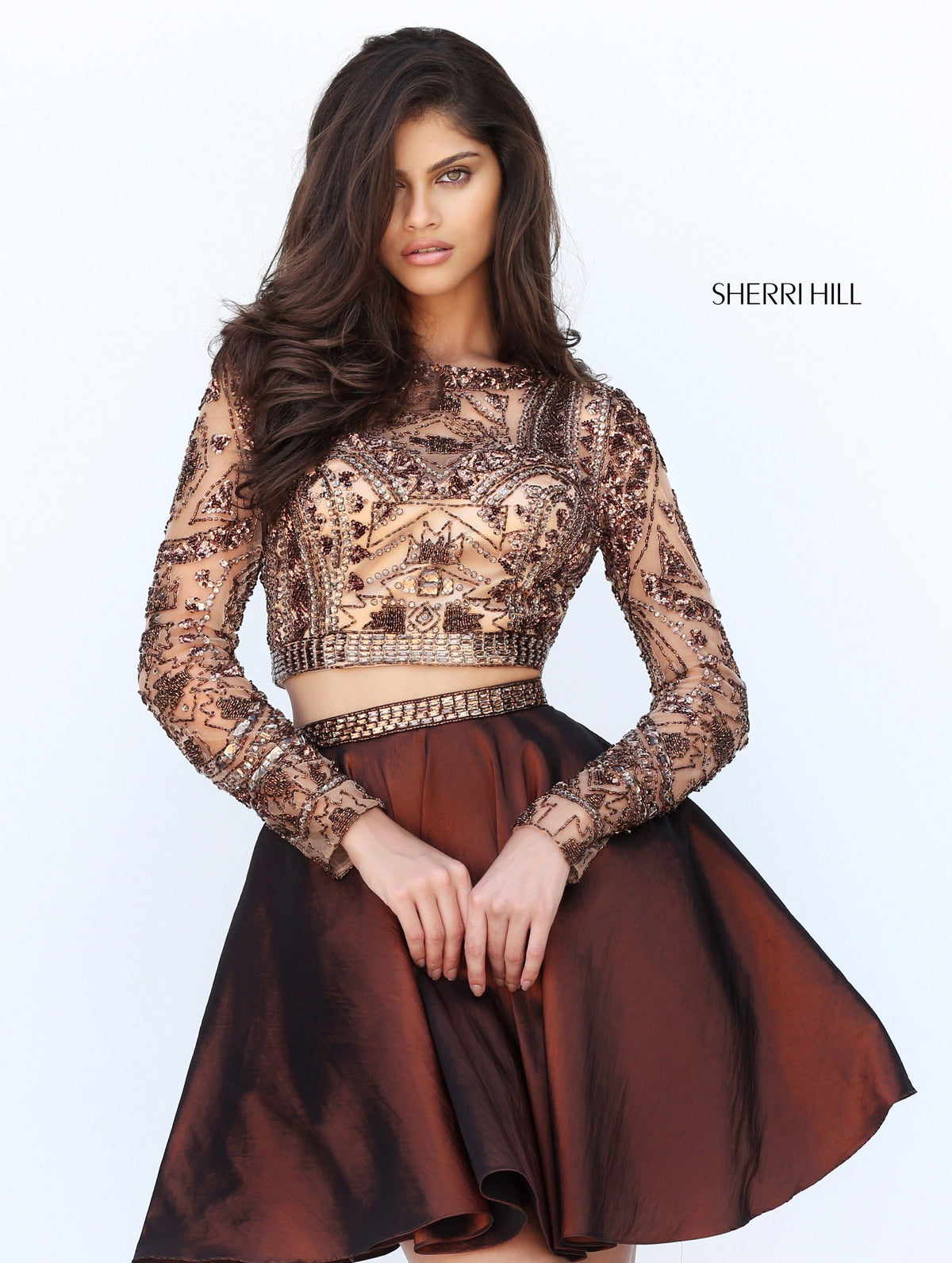 Sherri Hill 50693 two-piece long-sleeve beaded cocktail dress