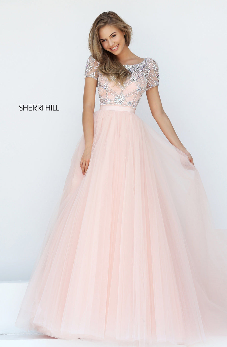 Sherri Hill style 50710 in ivory, Tulle Ball Gown with Cap Sleeves