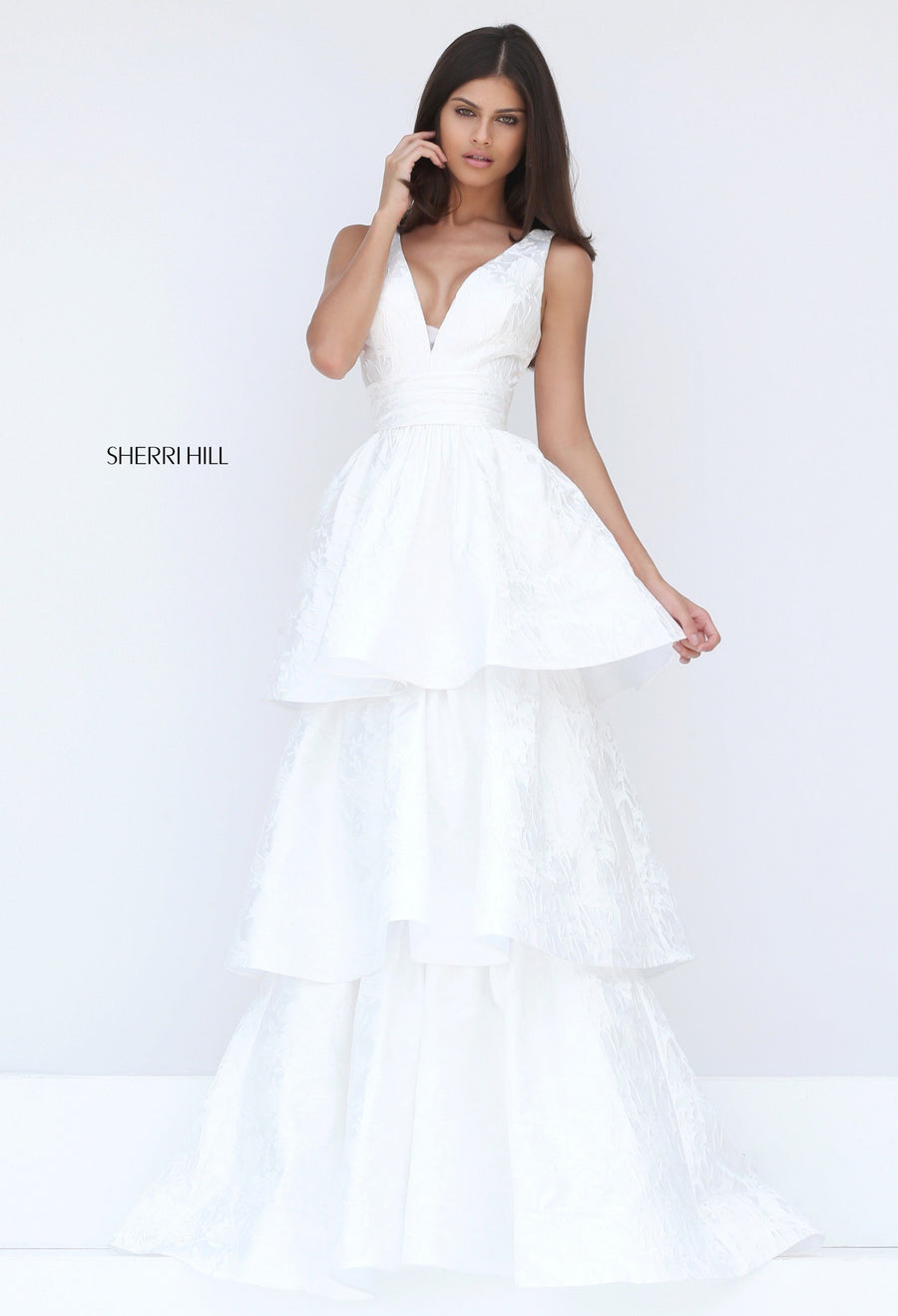 Sherri Hill style 50775 in ivory, Bodice with A-Line Three Tiered Skirt