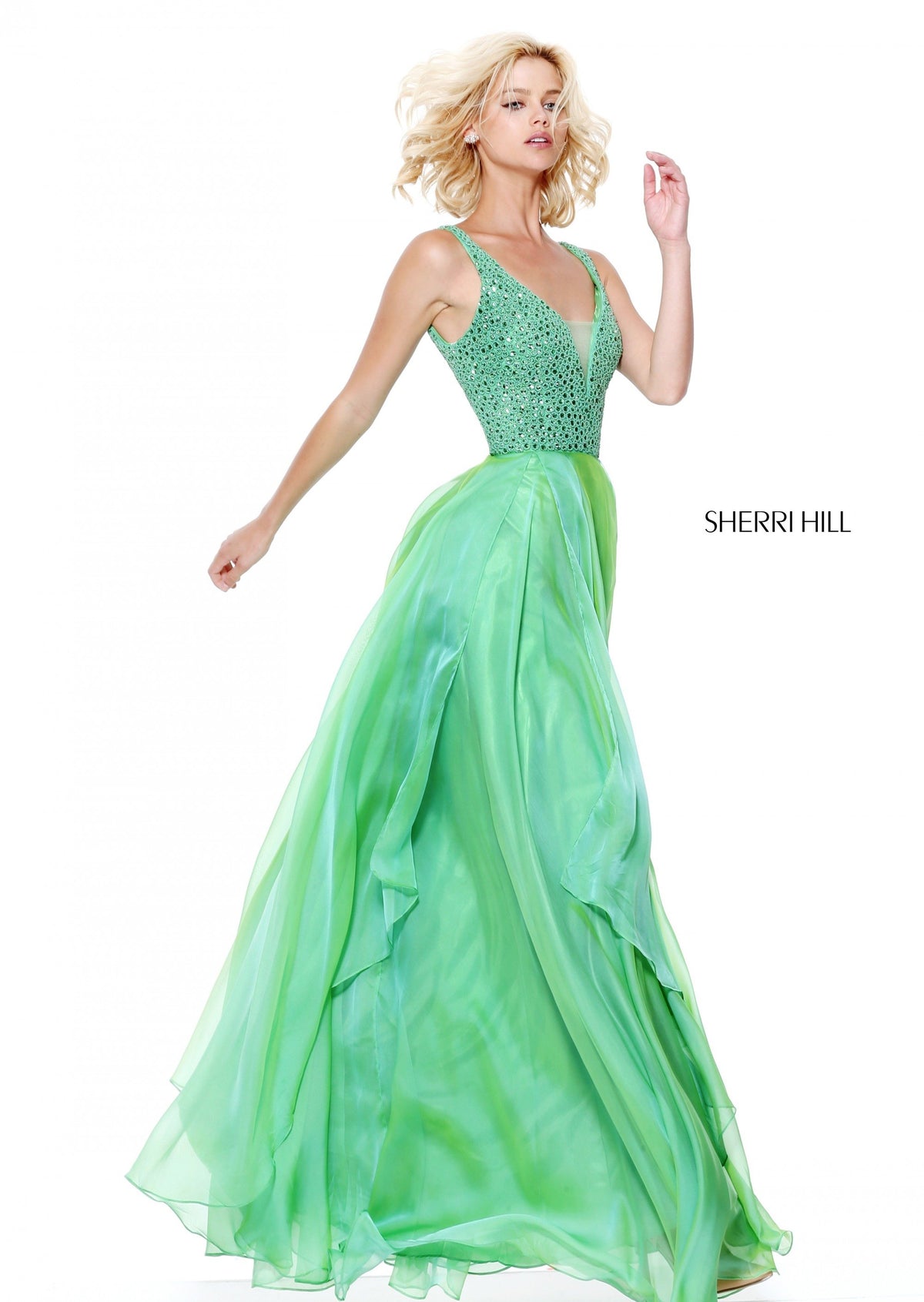 Sherri Hill 50801 beaded bodice with layered chiffon skirt