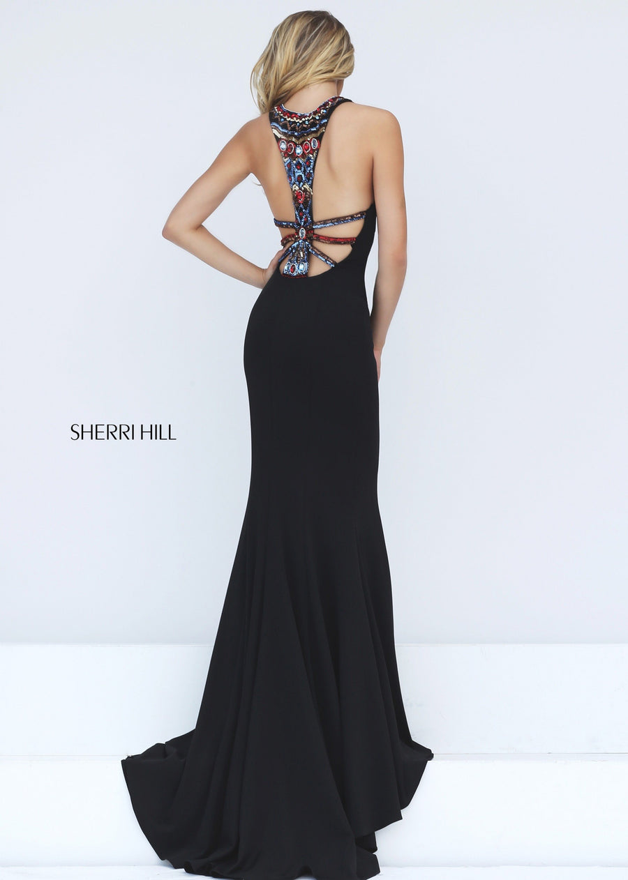 Sherri Hill style 50835 in black/multi, Fitted Mermaid Gown