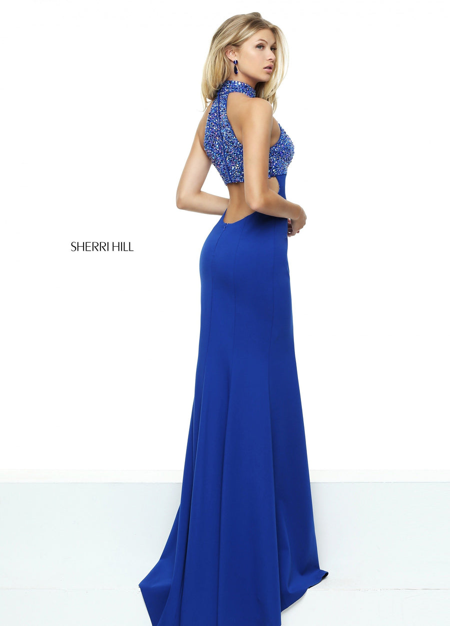 Sherri Hill style 50841 in black, Fitted Scuba Gown