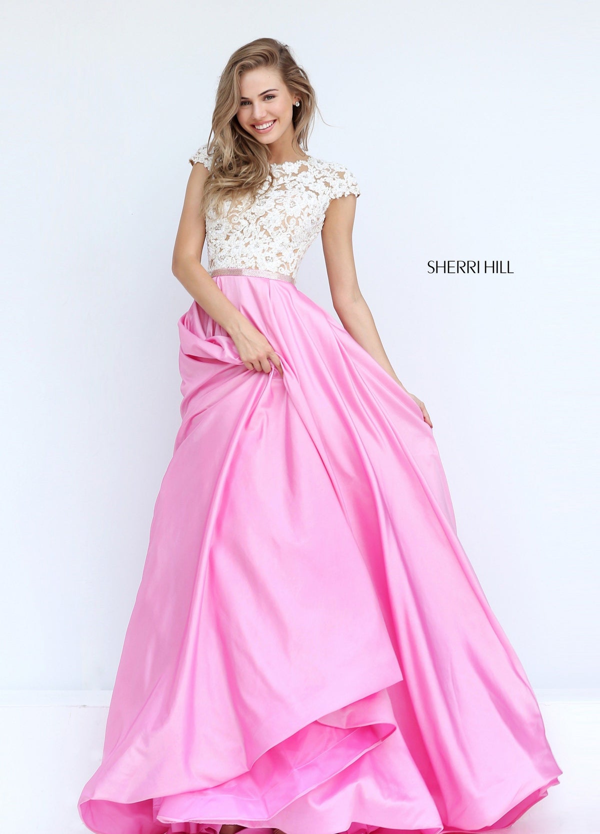 Sherri Hill 50843 taffeta ball gown in ivory/pink