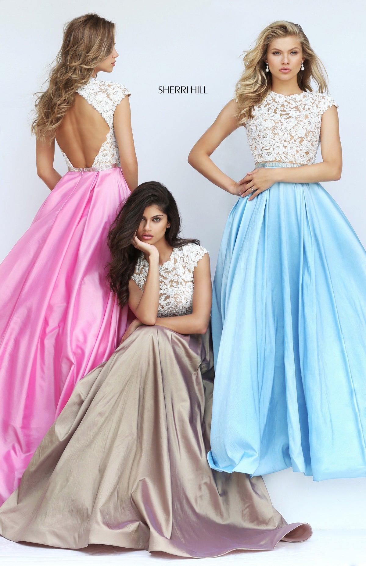 Sherri Hill 50843 taffeta ball gown in ivory/nude