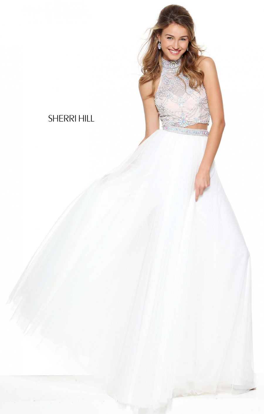 Sherri Hill style 50704 in black, High Neck Beaded Bodice with Tulle Skirt