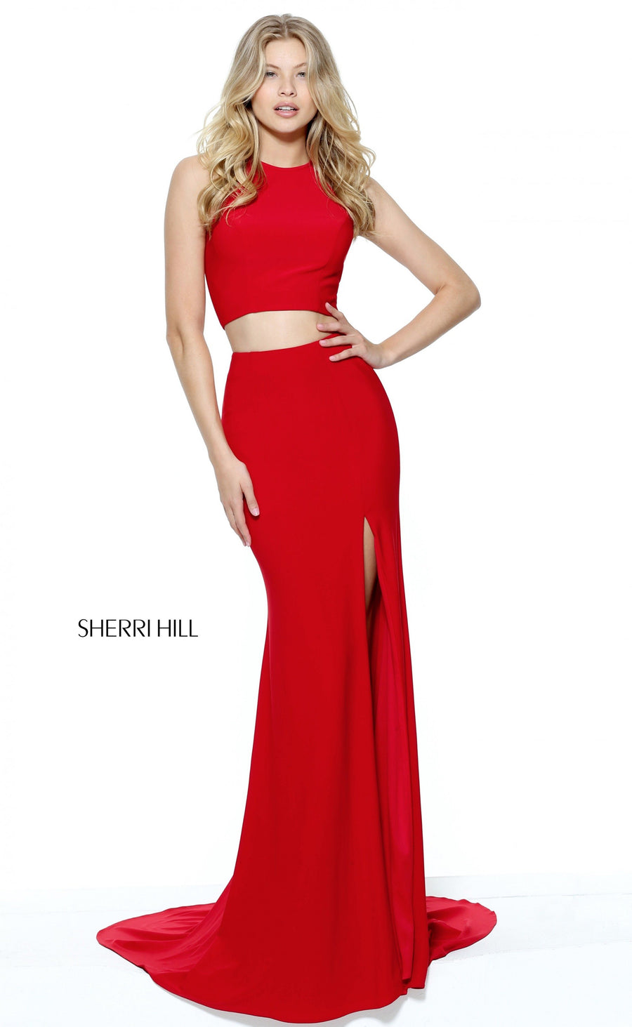 Sherri Hill style 50784 in black, Fitted Two Piece Jersey Slit Skirt