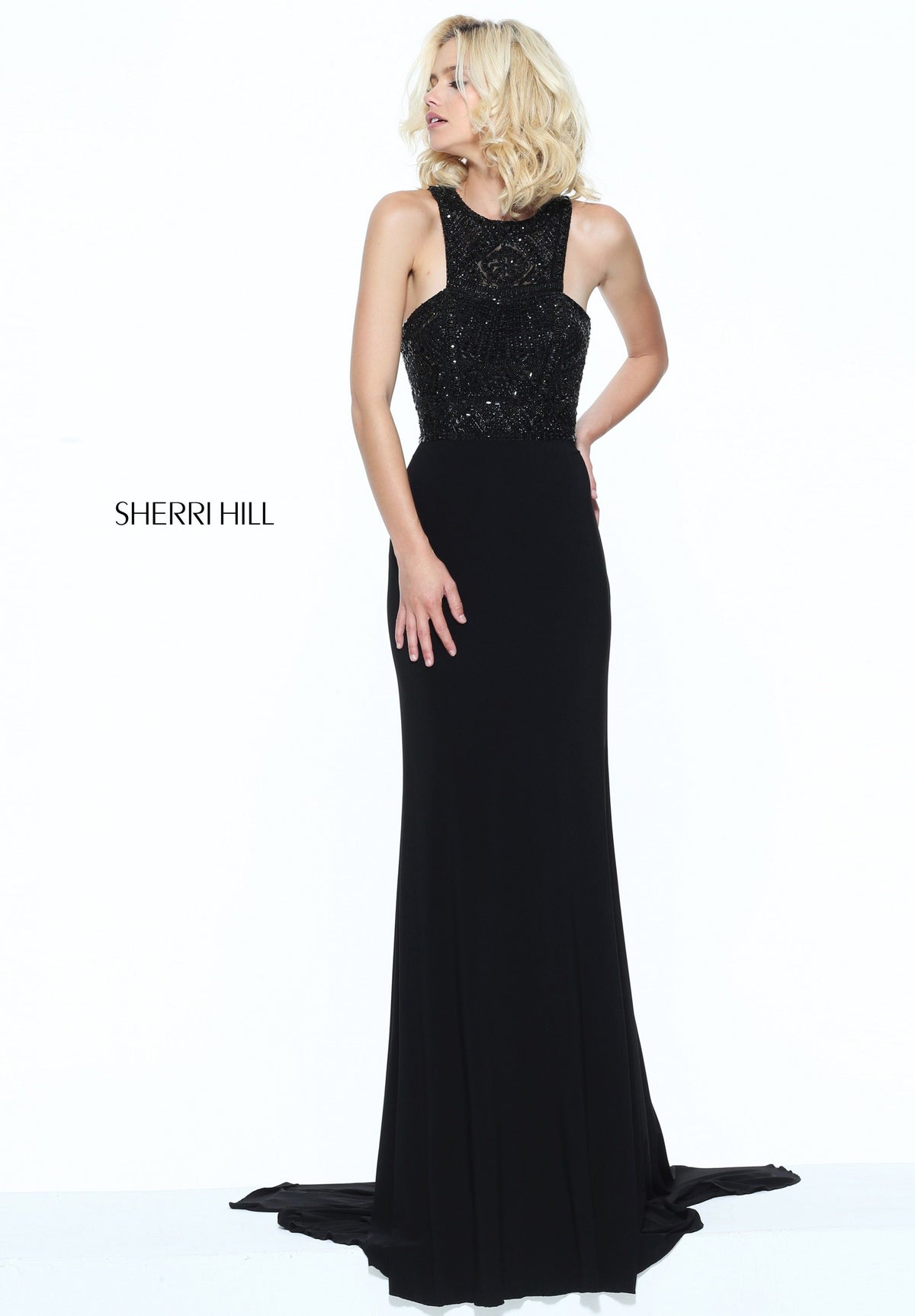 Sherri Hill 50806 fitted jersey dress in black