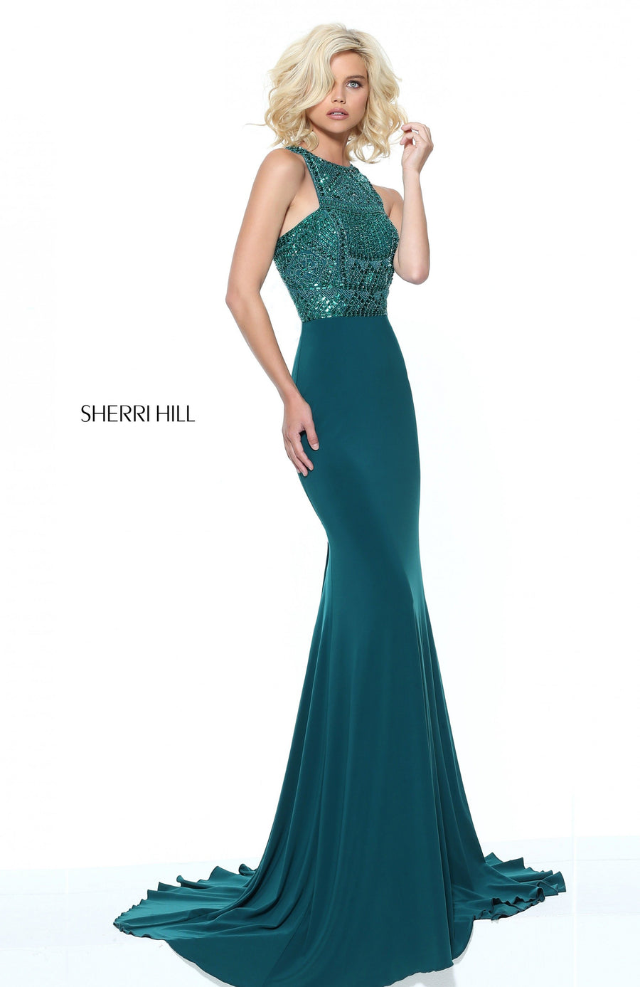 Sherri Hill style 50806 in emerald, Fitted Jersey Dress