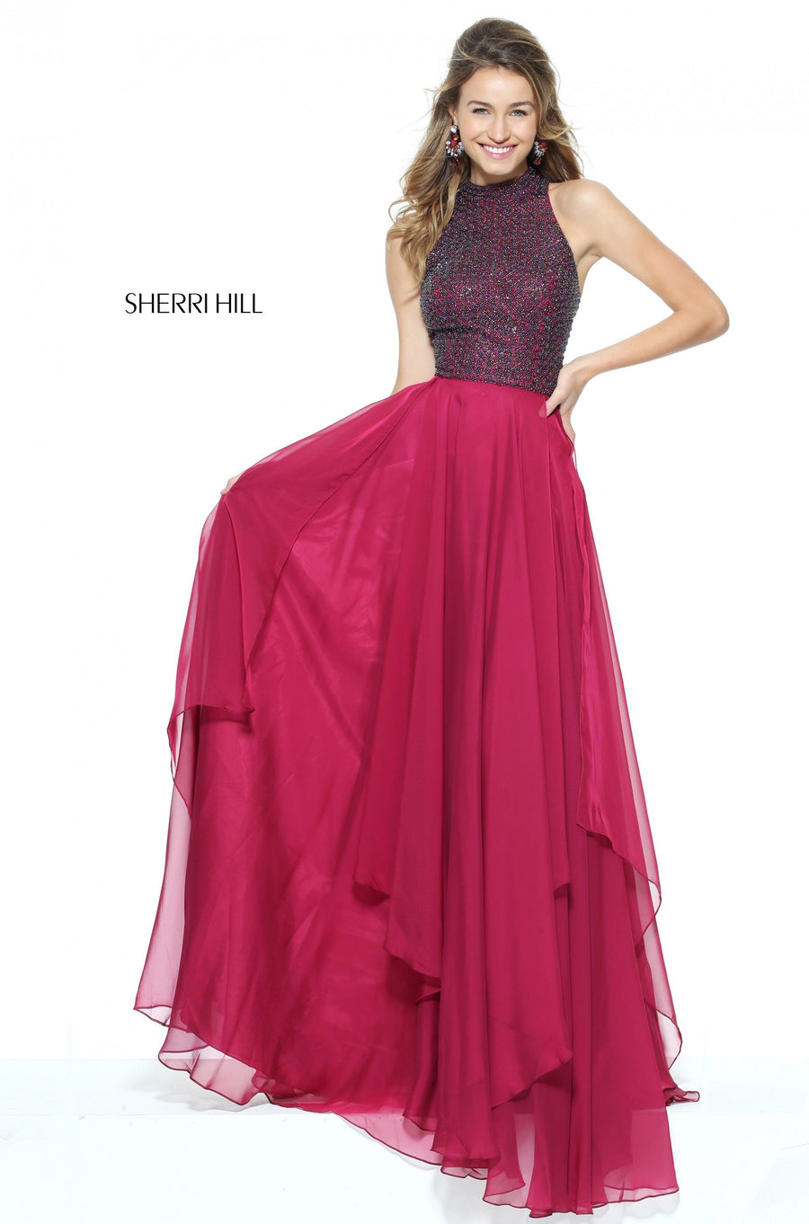 Sherri Hill style 50808 in blue, Beaded Bodice with Layered Chiffon Skirt