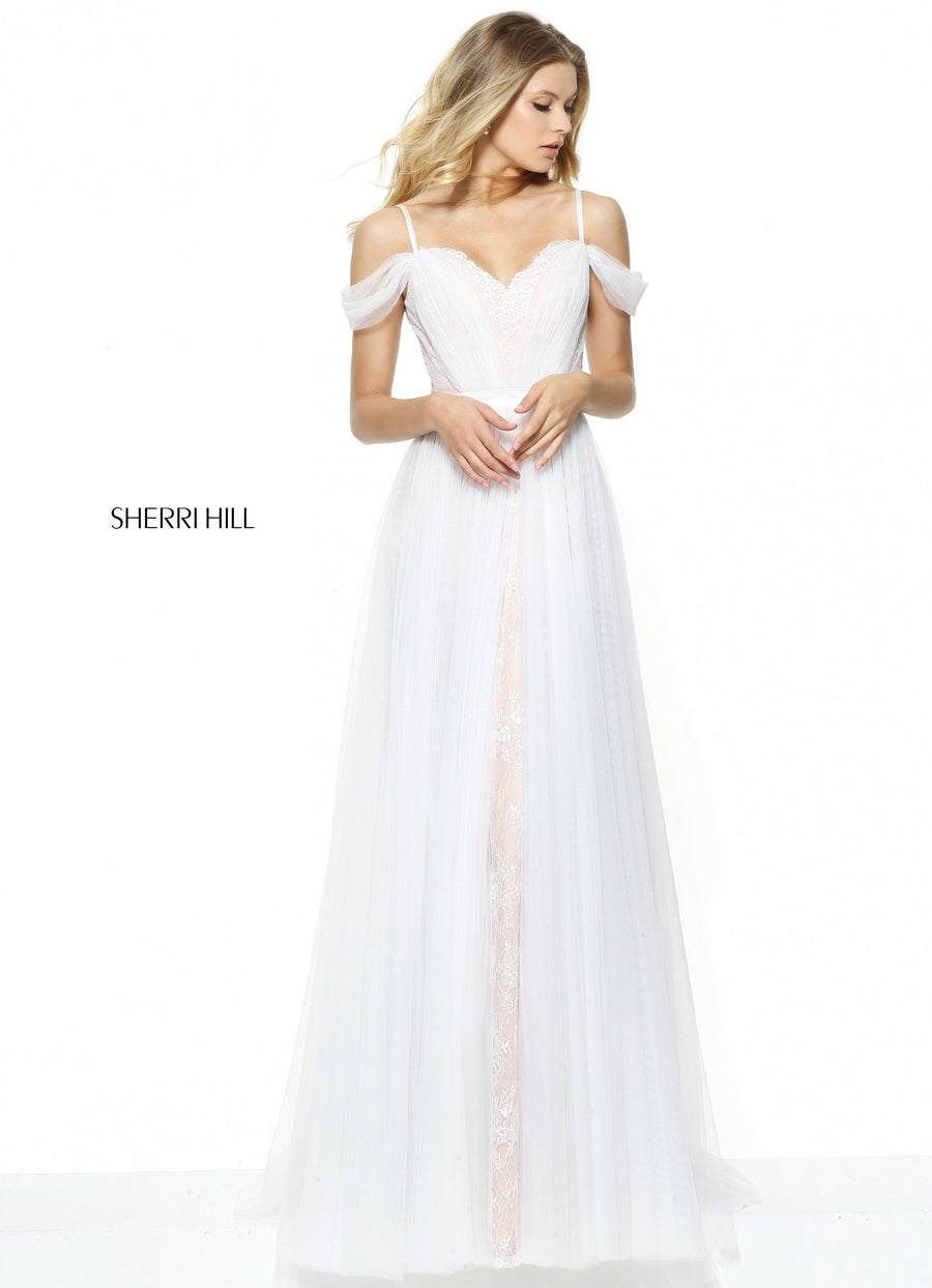 Sherri Hill style 50872 in ivory, Sweetheart Bodice with Tulle A-Line Skirt