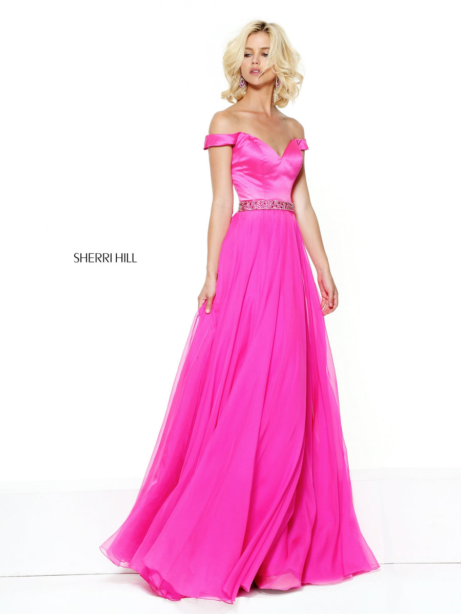 Sherri Hill style 50943 in blush, Satin Bodice with Chiffon Skirt