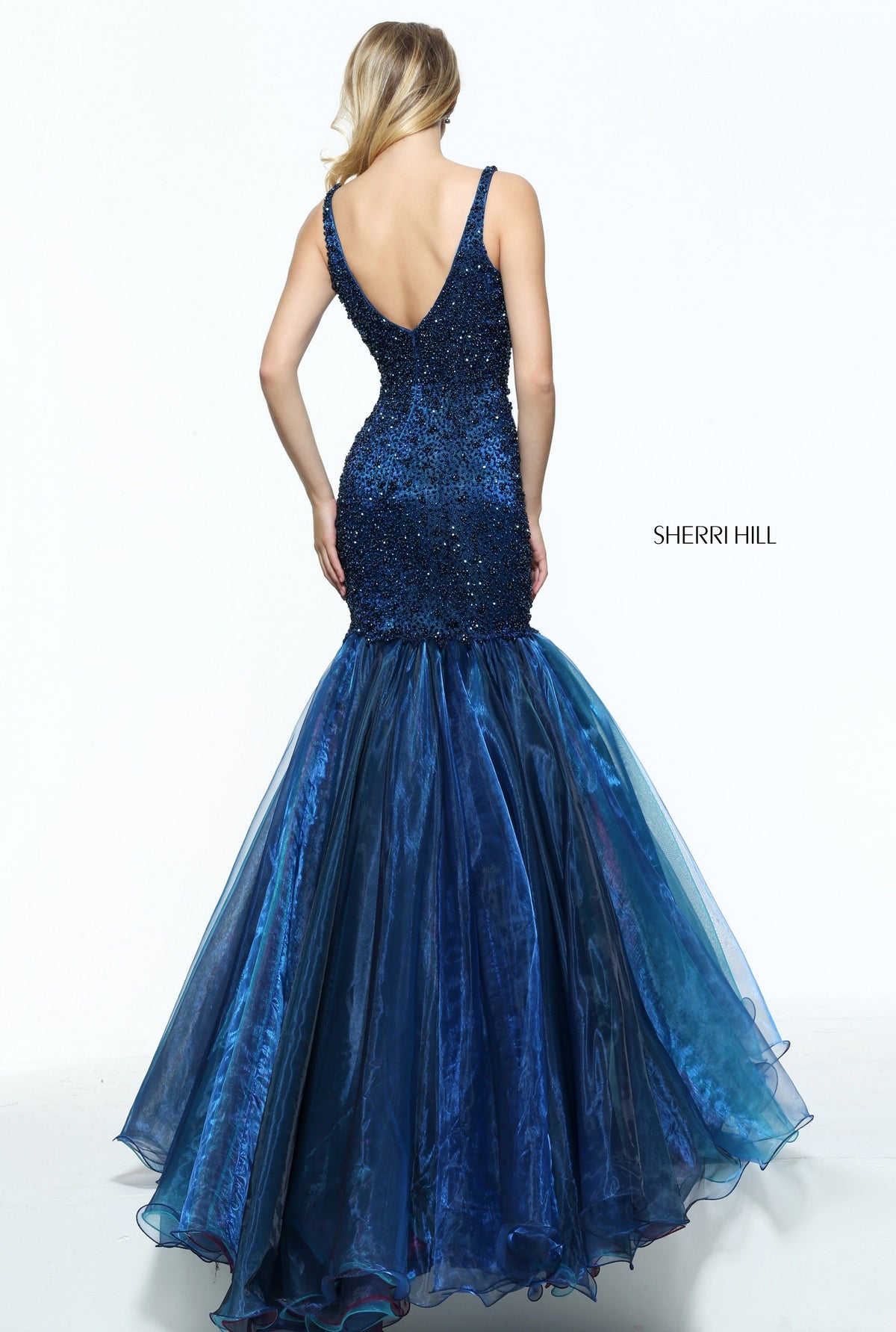 Sherri Hill 50848 crystal beaded trumpet organza skirt