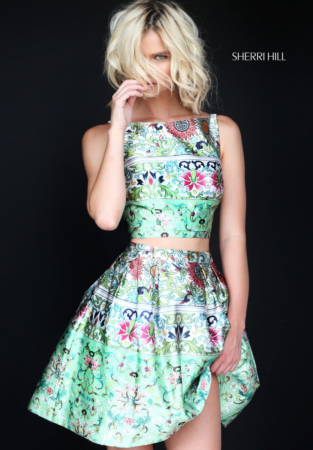 Sherri Hill 50854 two-piece multi print cocktail gown