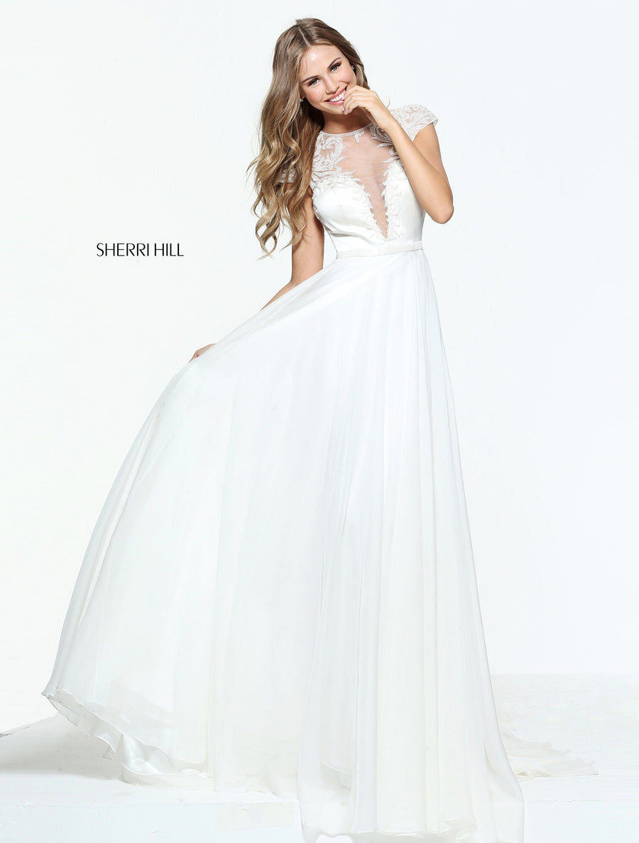 Sherri Hill style 51082 in blush, Cap Sleeve Chiffon Gown
