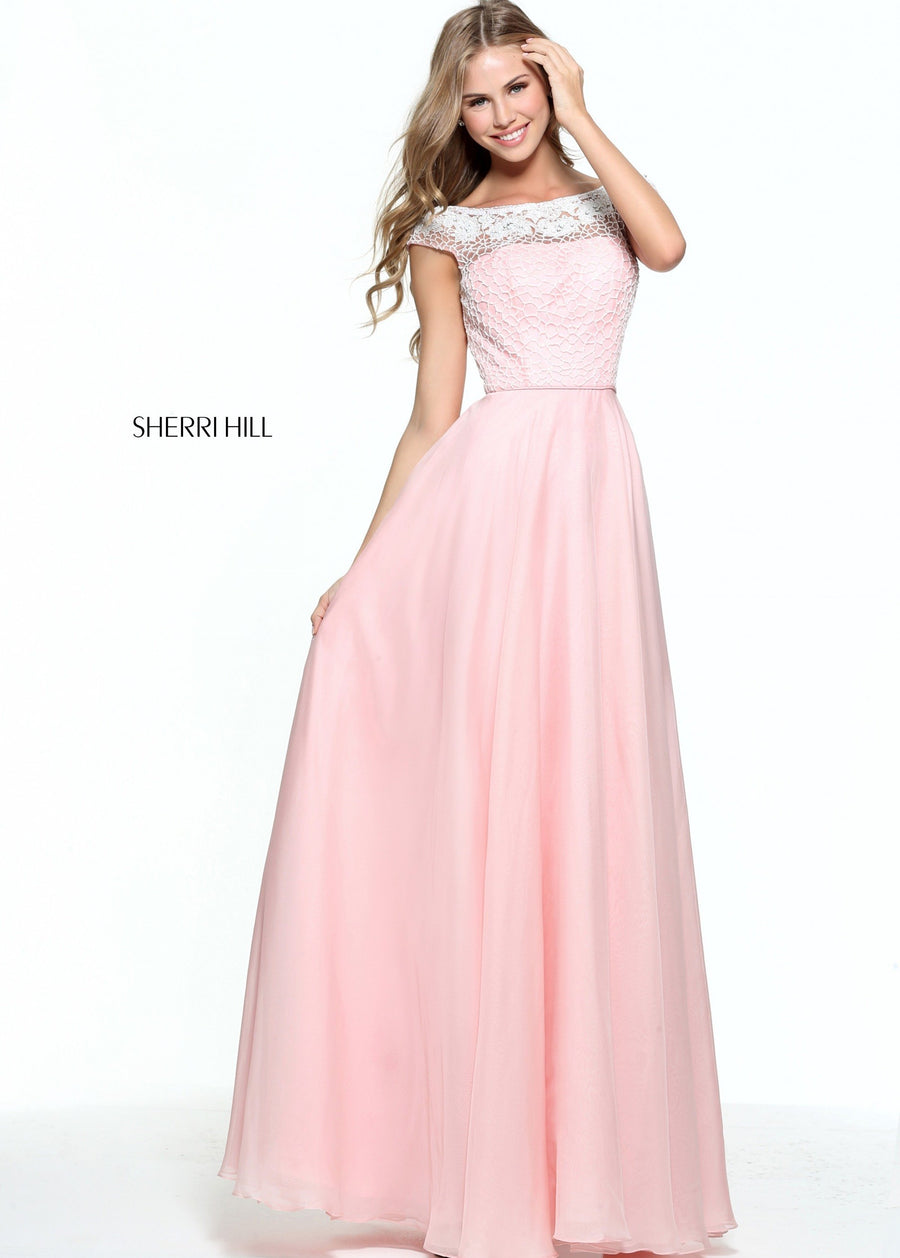 Sherri Hill style 51075 in blush, Beaded Bodice Tulle A-Line Gown