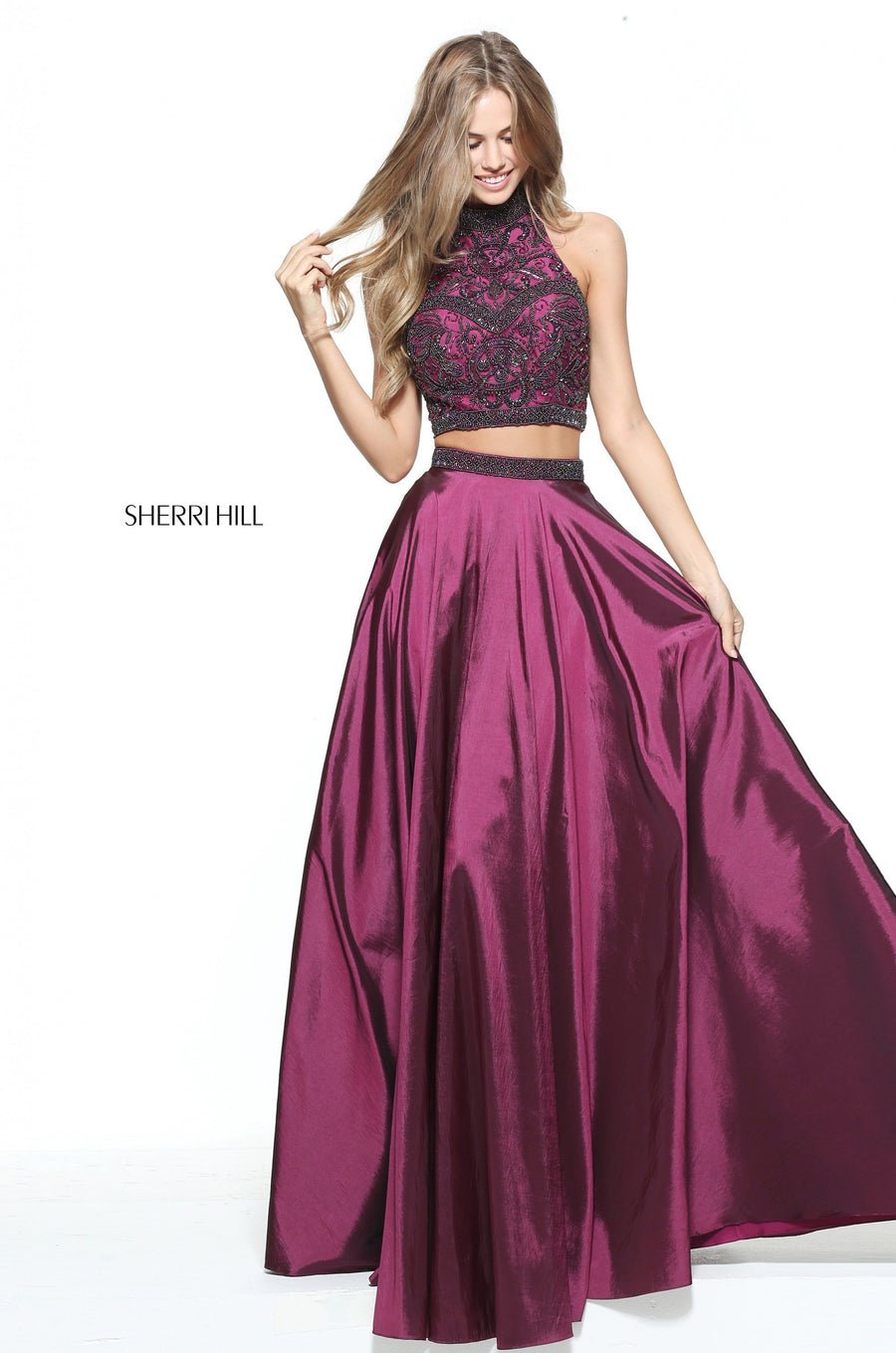 Sherri Hill style 51061 in black, Two-Piece Taffeta A-Line Gown