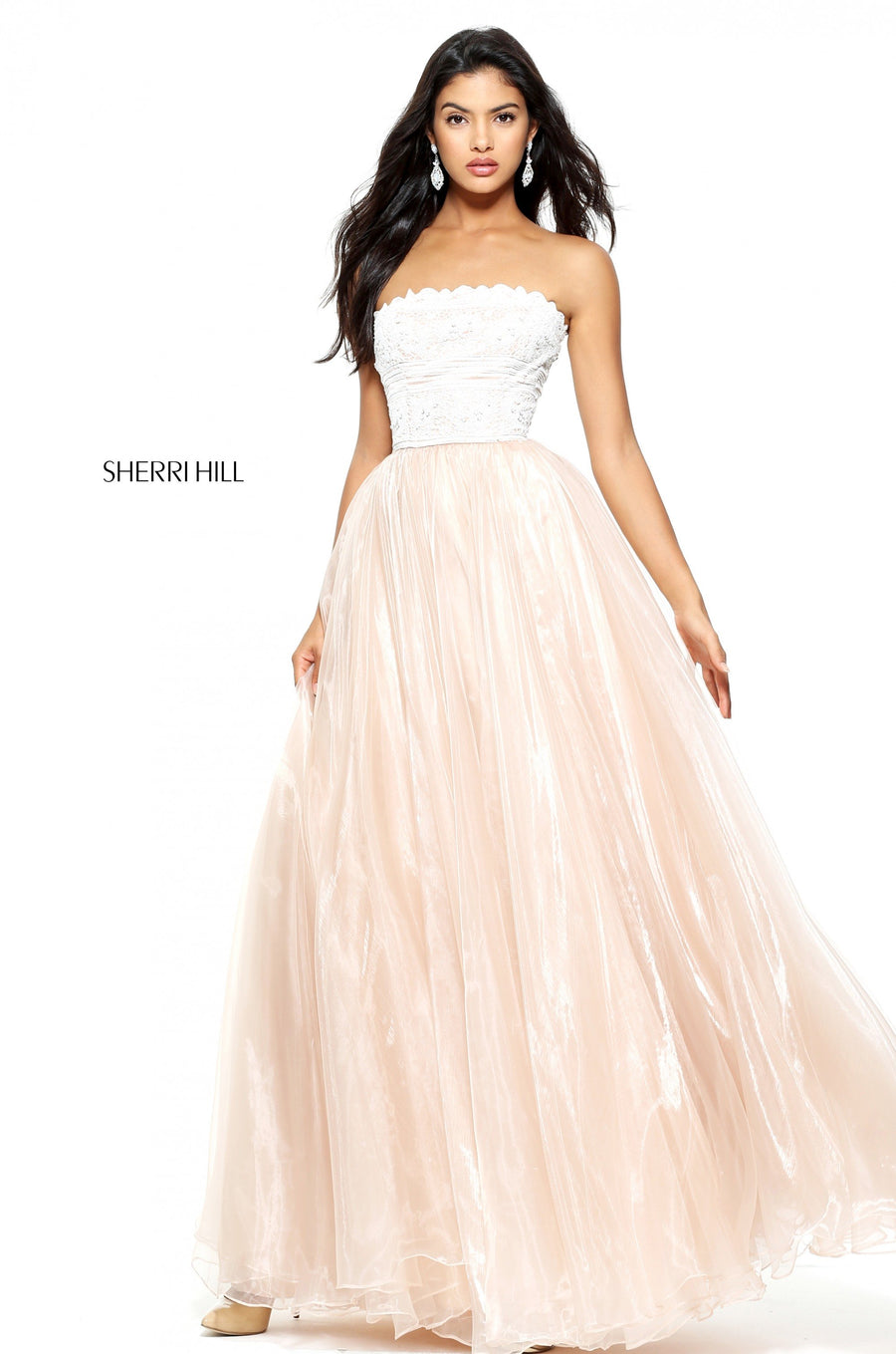 Sherri Hill style 50951 in blush/ivory, Beaded Bodice Tulle Ball Gown