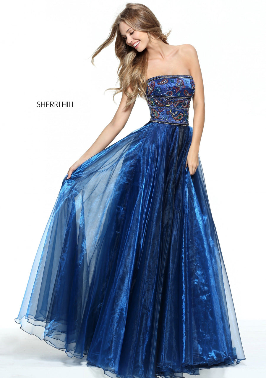 Sherri Hill style 50957 in magenta, Strapless Organza A-Line Gown