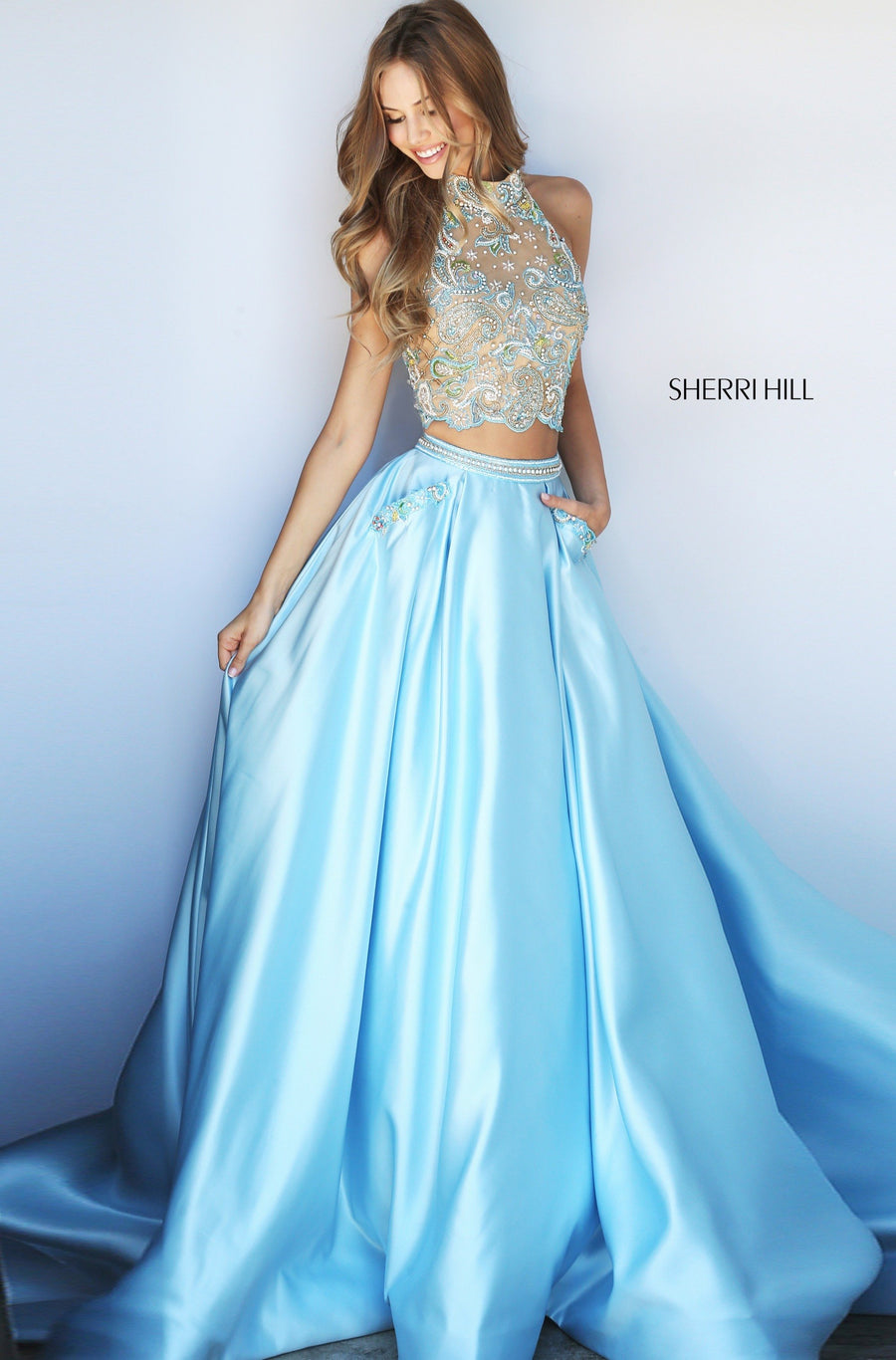 Sherri Hill style 51041 in cerise, Two-Piece Satin Ball Gown