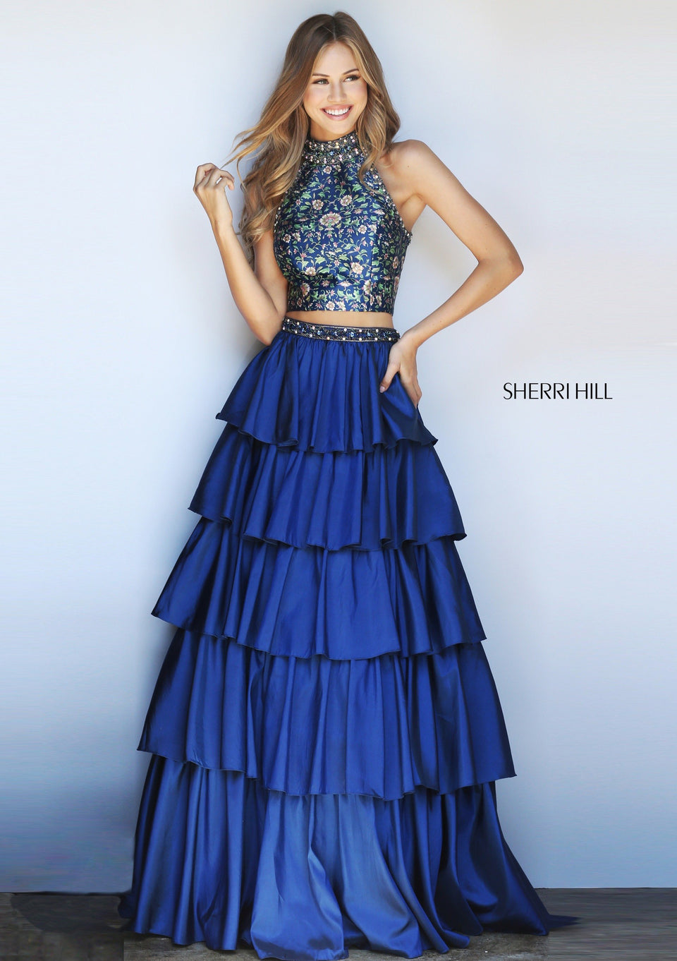 sachin and babi light blue dress Sherri Hill 53059 Long Sleeve Two Piece Cocktail Dress main image 0