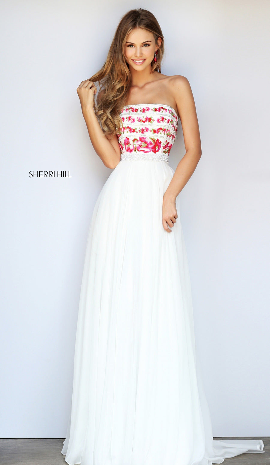Sherri Hill style 50984 in black, Strapless Chiffon A-Line Gown