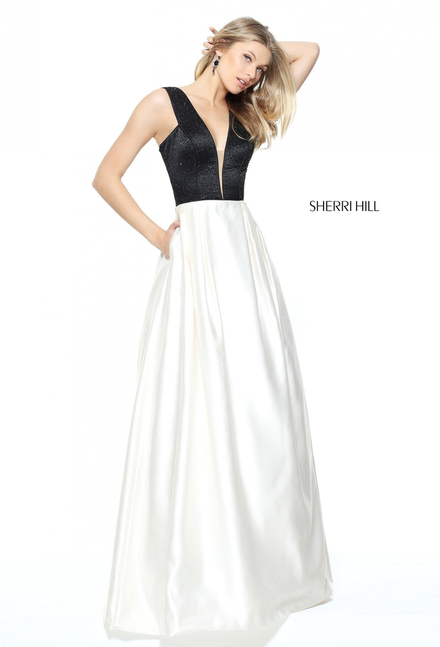 Sherri Hill style 50991 in cerise, Satin A-Line Gown