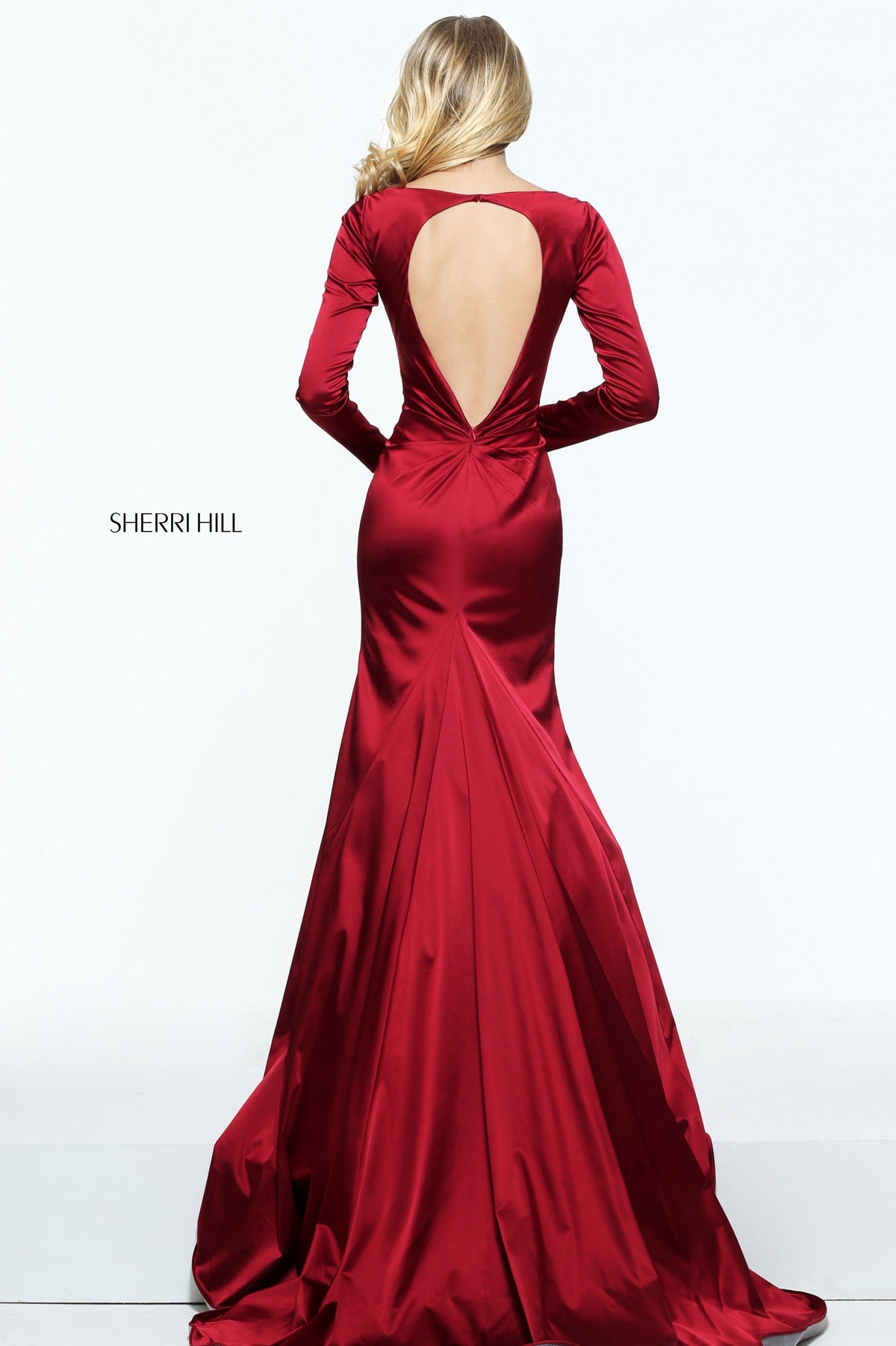 Sherri Hill 51005 fitted long sleeve stretch satin gown