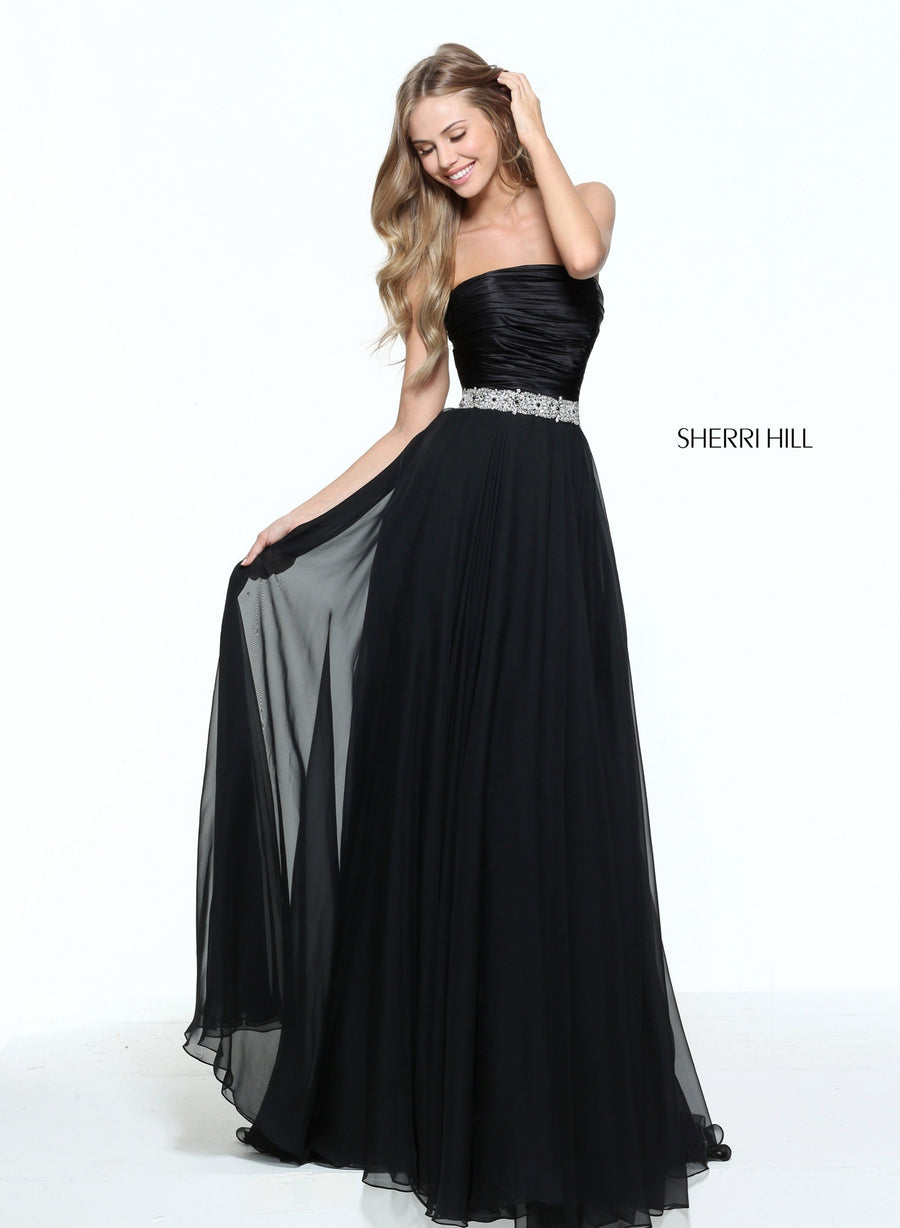 Sherri Hill style 51017 in black, Strapless Chiffon Gown