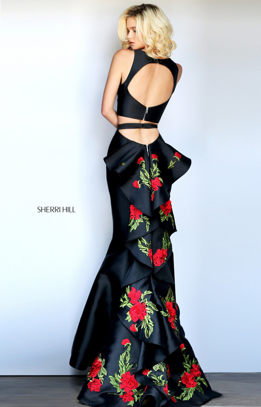 Sherri Hill style 51027 in black/red, Two-Piece Mermaid Gown