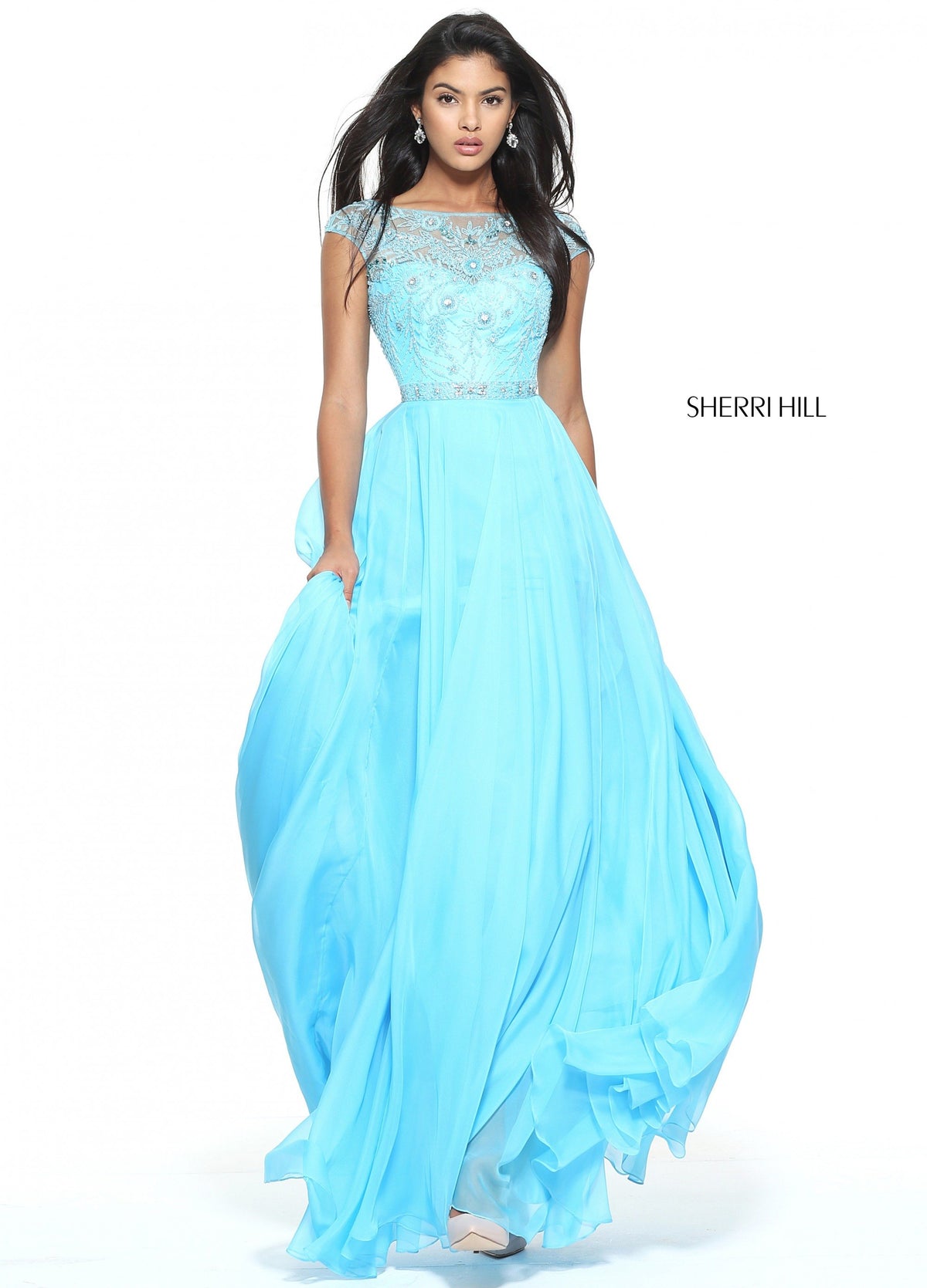 Sherri Hill 51032 chiffon A-line gown in blue
