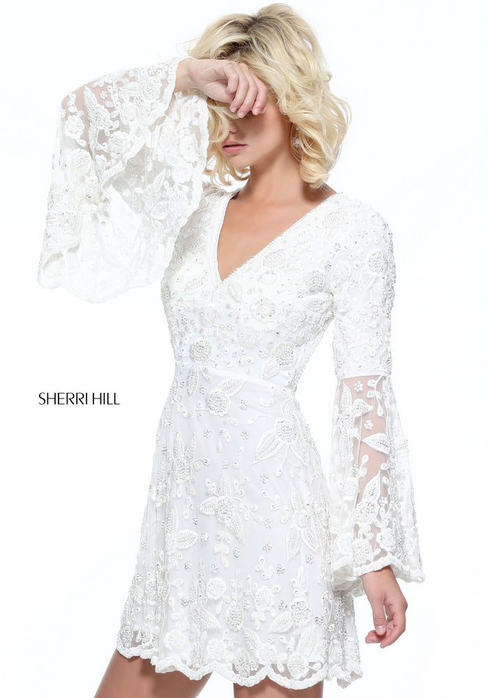 Sherri Hill 51223 beaded lace cocktail dress in ivory