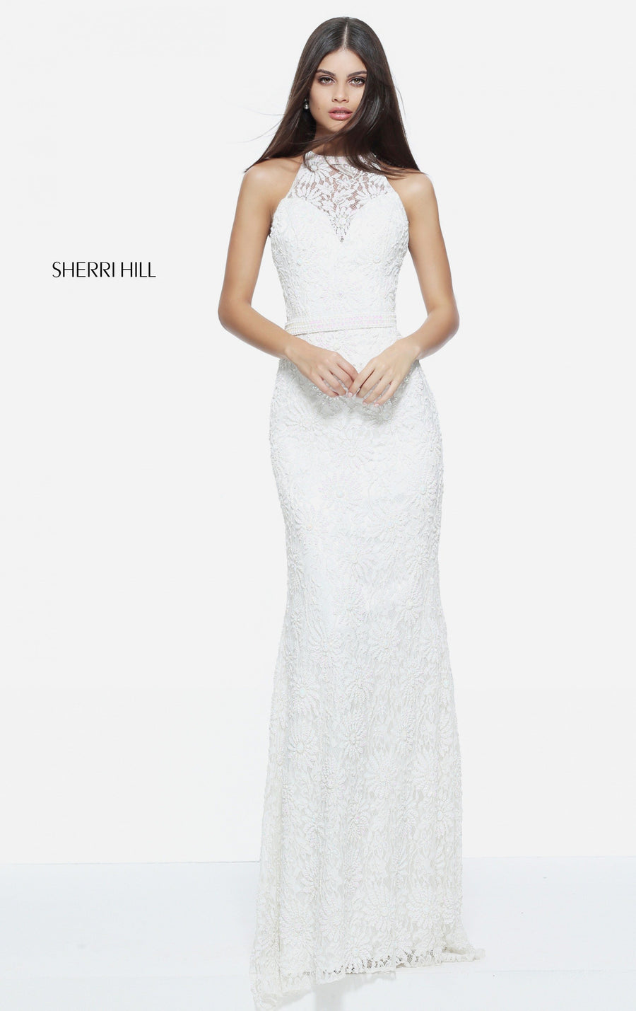 Sherri Hill style 51110 in peach, Fitted Lace and Sequin Gown