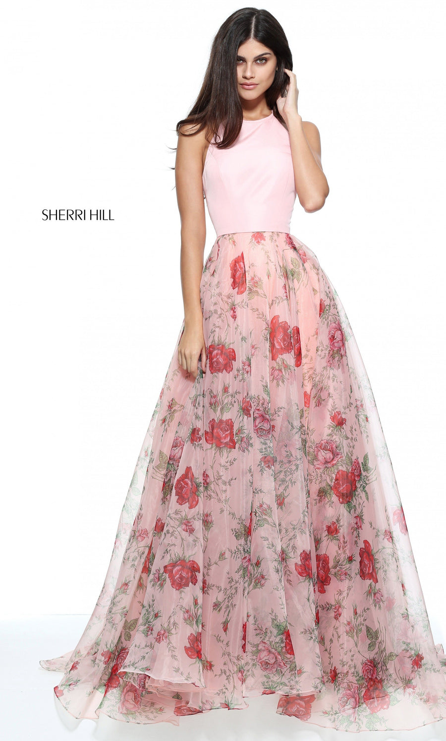 Sherri Hill style 51201 in blush print, Organza Print A-Line Gown