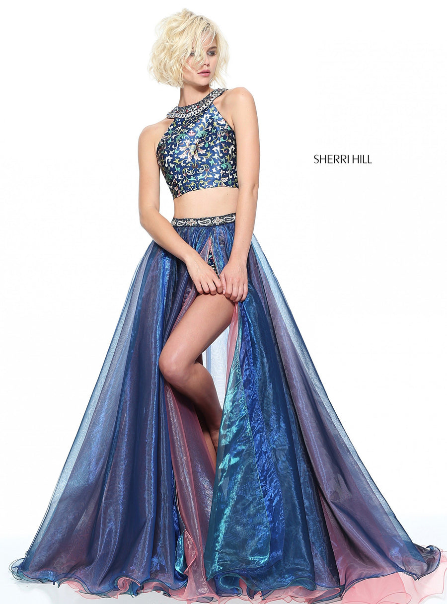 Sherri Hill style 51181 in navy print, Two-Piece Print Short Set