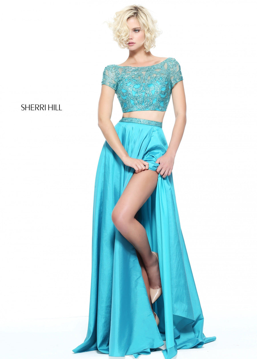 Sherri Hill style 51185 in navy, Two-Piece Gown with Beaded Crop Top