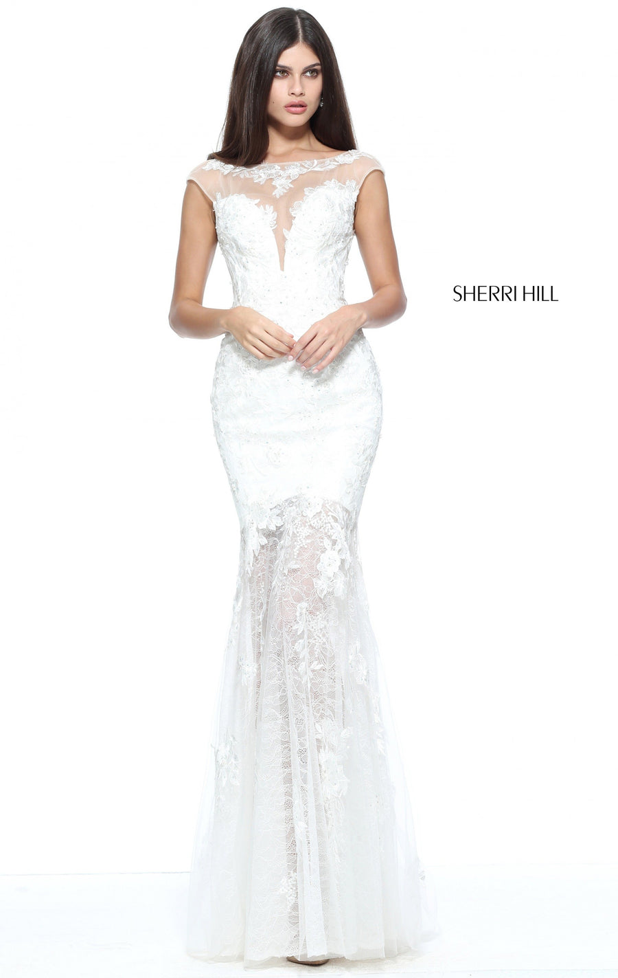 Sherri Hill style 51186 in coral, Lace Mermaid Gown