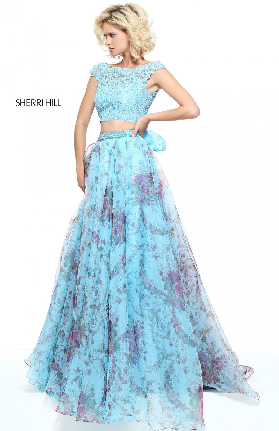 Sherri Hill style 51176 in ivory/print, Two-Piece Organza Print Skirt