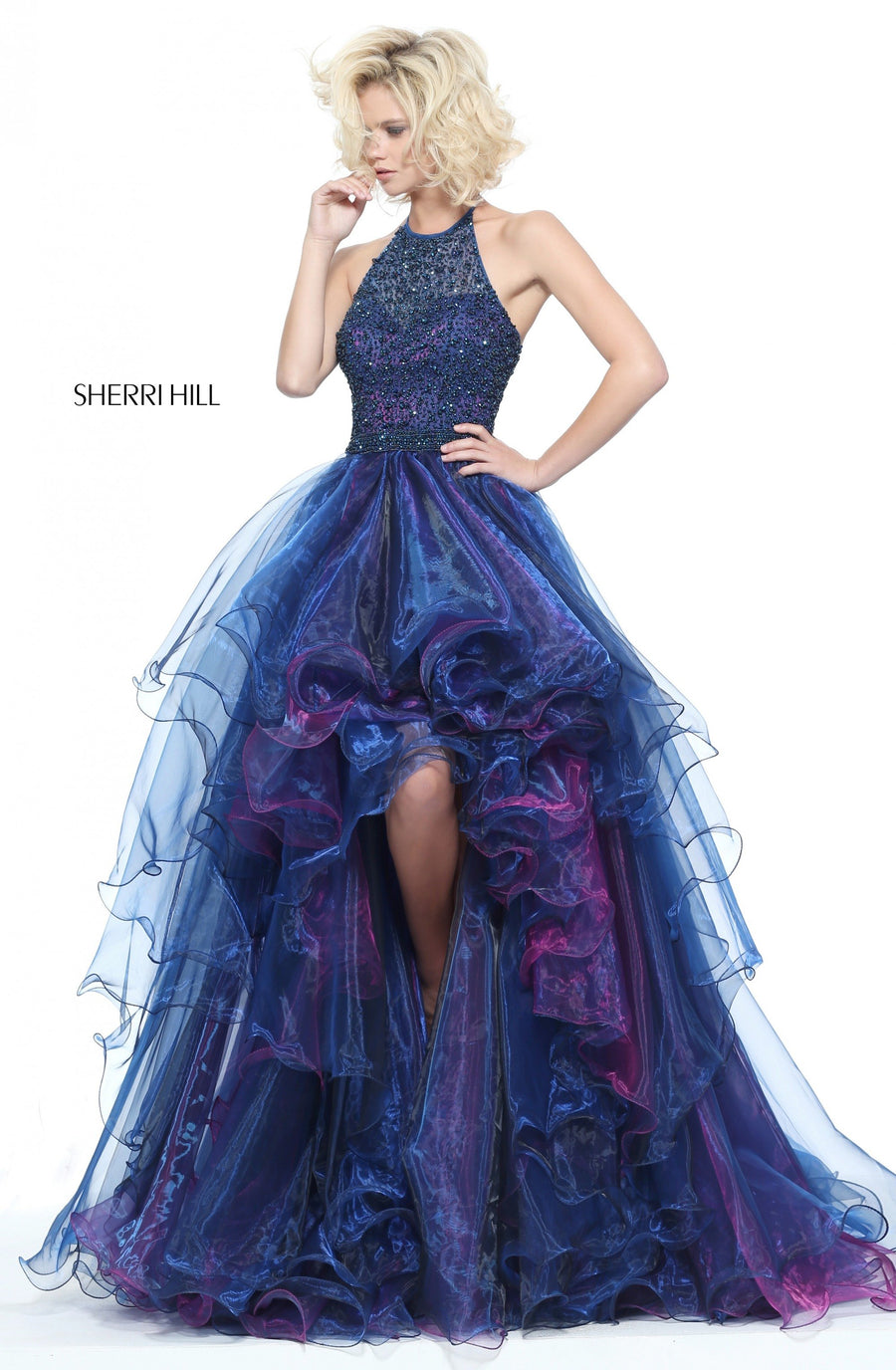 Sherri Hill style 51140 in dark nude, Organza High Low Gown