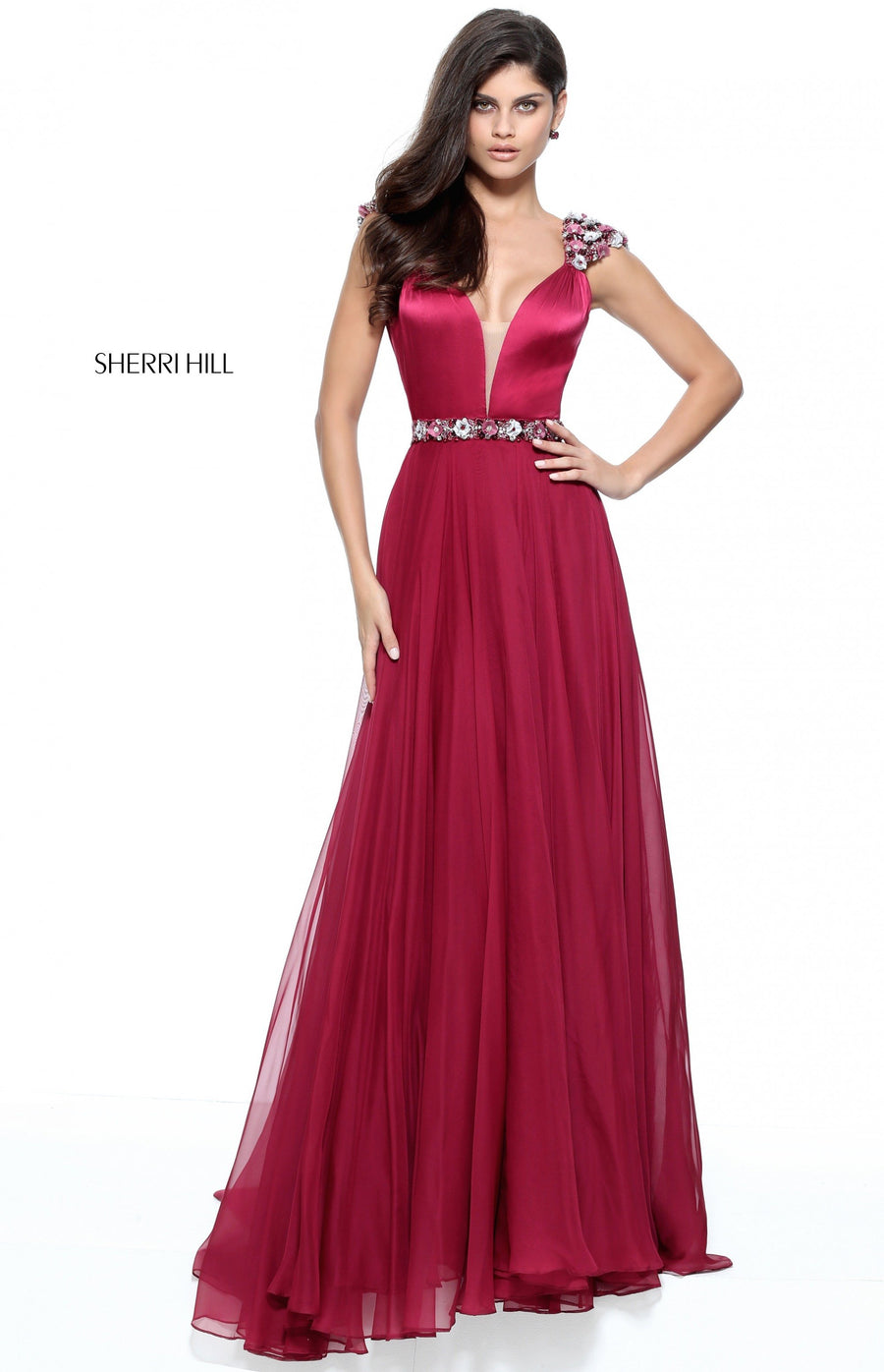 Sherri Hill style 51137 in wine, Chiffon Skirt